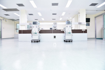 Dialysis machines in empty hospital room