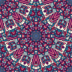 Tribal indian flower ethnic seamless design. Festive colorful mandala pattern ornament