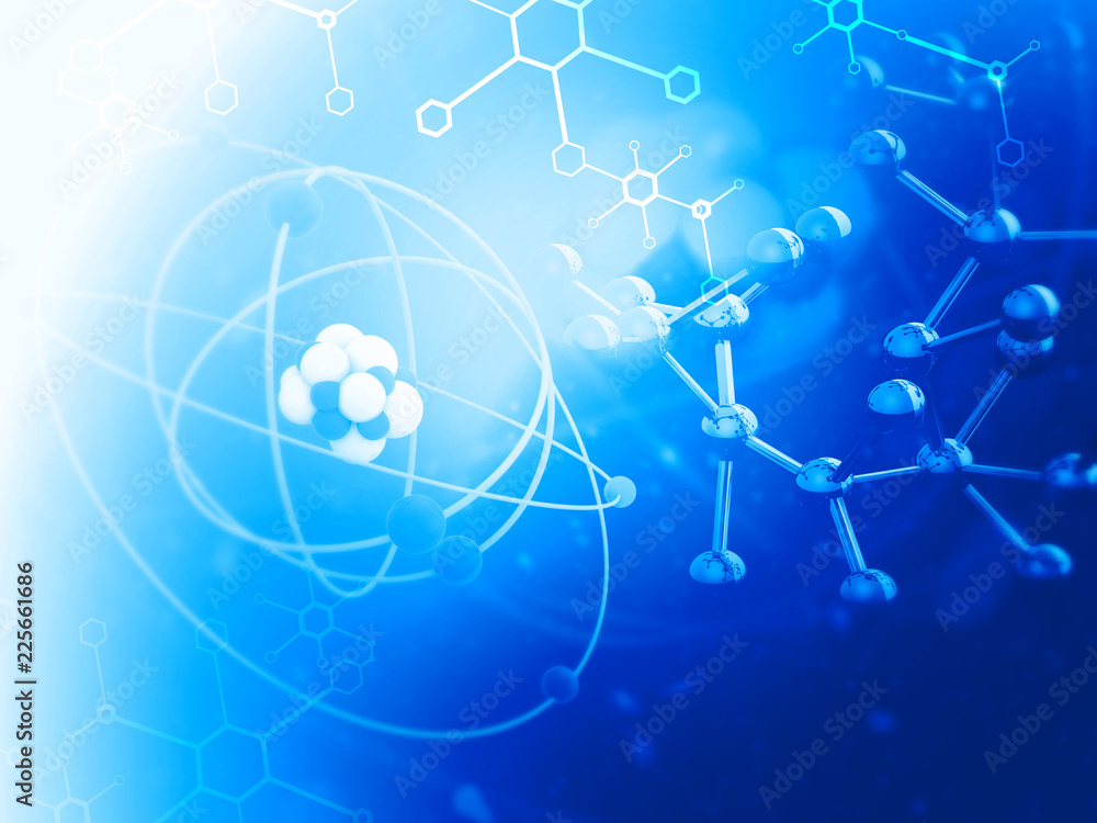 Wall mural atom with molecules. abstract science background. 3d illustration .