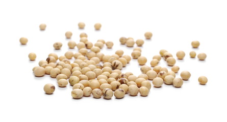 Organic raw soy, soybeans isolated on white background