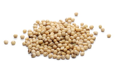 Organic raw soy, soybeans isolated on white background