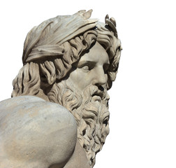 Greek or Roman God. Marble head of River Ganges statue from baroque Fountain of Four River, erected in the 17th century in the historic center of Rome (with copy space) © crisfotolux