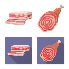 Vector design of meat and ham sign. Collection of meat and cooking stock symbol for web.