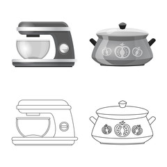 Vector design of kitchen and cook sign. Set of kitchen and appliance vector icon for stock.