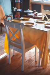 Preparing for dinner at the table