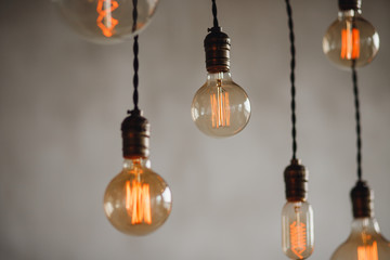 Set edison retro lamp on loft gray concrete background.
