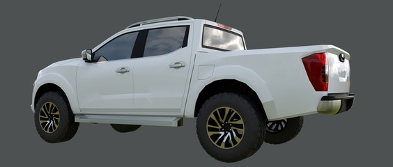 White commercial vehicle delivery truck with a double cab. Machine without insignia with a clean empty body to accommodate your logos and labels. 3d rendering. © whitecityrecords