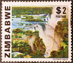Victoria falls on postage stamp of Zimbabwe