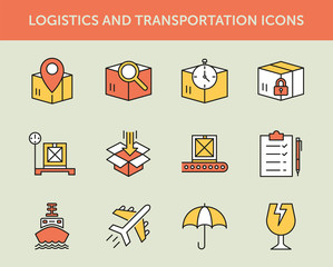 Logistics And Transportation Colored Line Icons