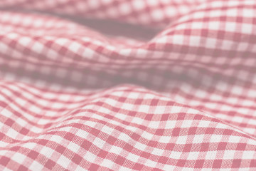 Checkered tablecloth kitchen selective focus.