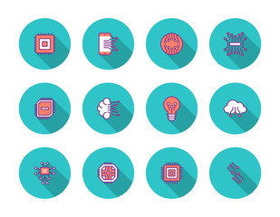 Electronics Colored Flat Line Icon Set