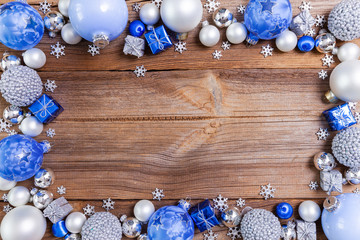 christmas background with blue and silver decorations