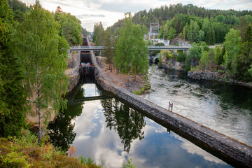Vrangfoss staircase locks and power plant Telemark Canal  Telemark Norway