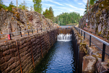 Fototapeta na wymiar Eidsfoss lock Telemark Canal Telemark Norway