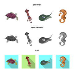 Vector design of sea and animal sign. Set of sea and marine stock symbol for web.
