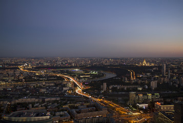 Capital of Russia. Evening panorama of Moscow from a height.