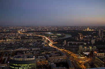 Capital of Russia. Evening panorama of Moscow from a height.