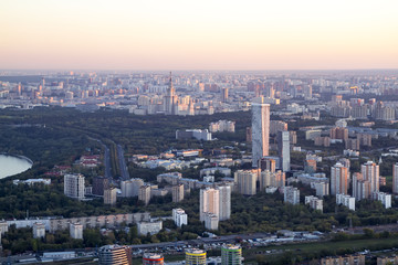 Fototapeta na wymiar Capital of Russia. Evening panorama of Moscow from a height.