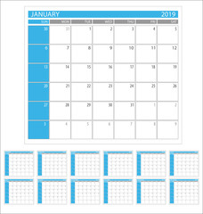 Calendar Planner 2019 year simple minimal design template