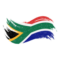 National Flag Of South Africa, Designed Using Brush Strokes,Isolated On A White Background. Vector Illustration. Use For Brochures, Printed Materials, Logos, Independence Day.