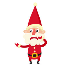Cute Santa Claus, upset, cartoon vector illustration isolated on white