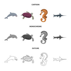 Vector design of sea and animal sign. Set of sea and marine stock vector illustration.