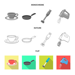 Vector illustration of kitchen and cook symbol. Collection of kitchen and appliance stock vector illustration.