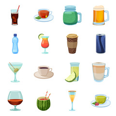 Vector design of drink and bar icon. Set of drink and party stock vector illustration.