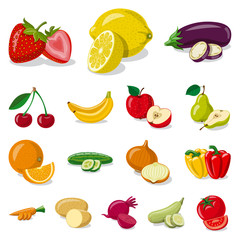 Vector design of vegetable and fruit logo. Set of vegetable and vegetarian vector icon for stock.