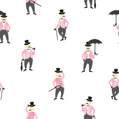 Seamless pattern with victorian gentlemen. Vector background with characters.