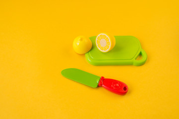 Children's toy plastic fruit in a basket