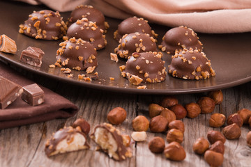 Chocolate truffles with caramel cream filling.