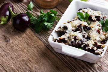 Stuffed eggplants with sun dried tomatoes and mozzarella cheese