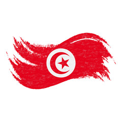 National Flag Of Tunisia, Designed Using Brush Strokes,Isolated On A White Background. Vector Illustration. Use For Brochures, Printed Materials, Logos, Independence Day.