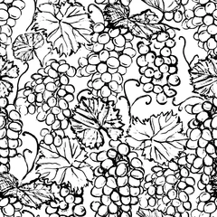 Gordijnen Ink hand drawn seamless pattern with grape © Maryna_R