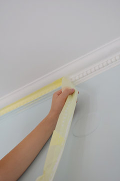 Remove Paper Masking Tape From After Painting. Removing Masking Tape From Wall.