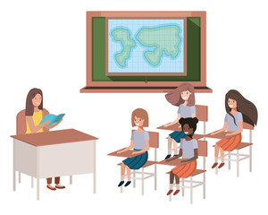 female teacher in the geography class with students