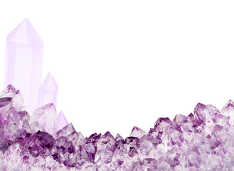 isolated lilac amethyst long stripe with large crystals