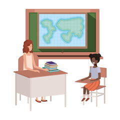 female teacher in the geography class with students