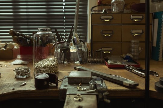 Jewelry tools and equipments on a table