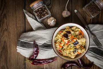 Risotto with chicken and vegetables.