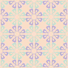 Beige floral seamless pattern with violet and blue designs