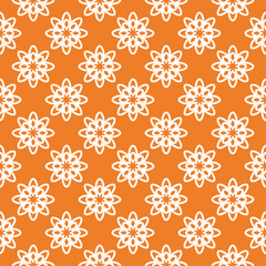 White floral seamless pattern on orange background