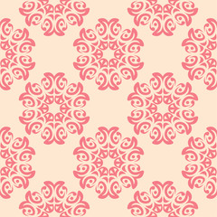 Red floral seamless pattern on beige background