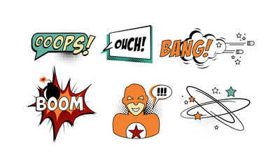 Bright comic speech bubbles set, text sound effects vector Illustration on a white background