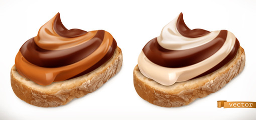 Chocolate swirl on bread. 3d vector realistic icon