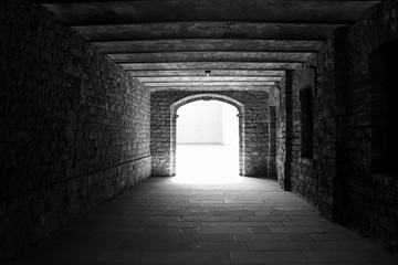 The light at the end of tunnel, black and white photography