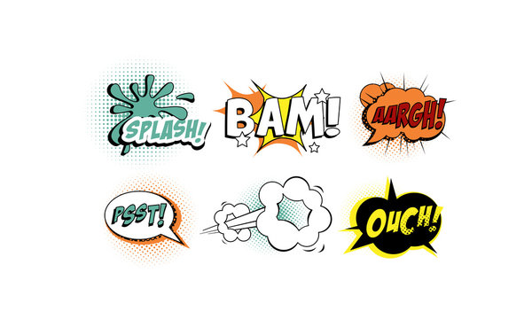 Bright comic speech bubbles set, text sound effects vector Illustration on a white background