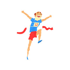 Senior man running, elderly man taking part in marathon, healthy active lifestyle colorful characters vector Illustration on a white background