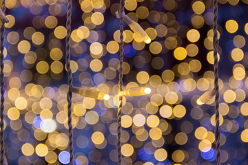 Close up of light bulbs. Holidays outdoor decorations background
